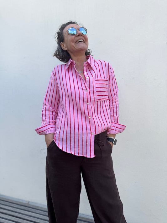 By Rosa Musselinbluse "Stripes“