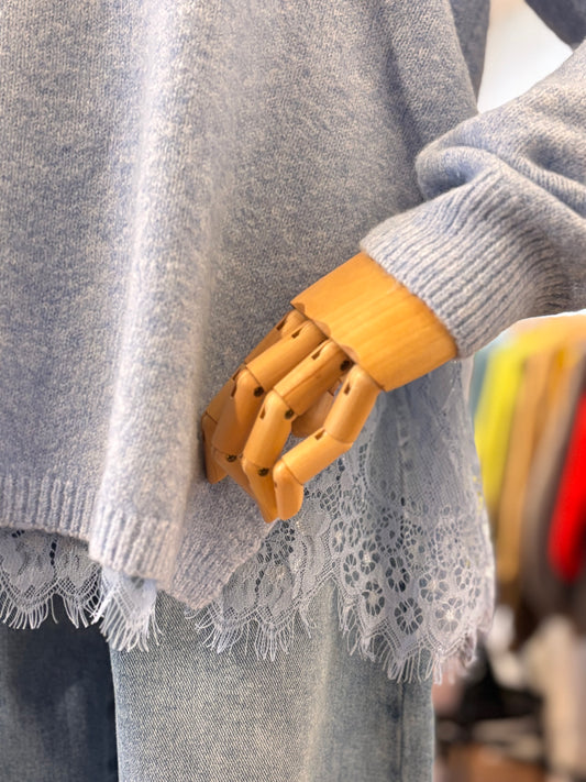 Strickpullover mit Spitzen-Detail