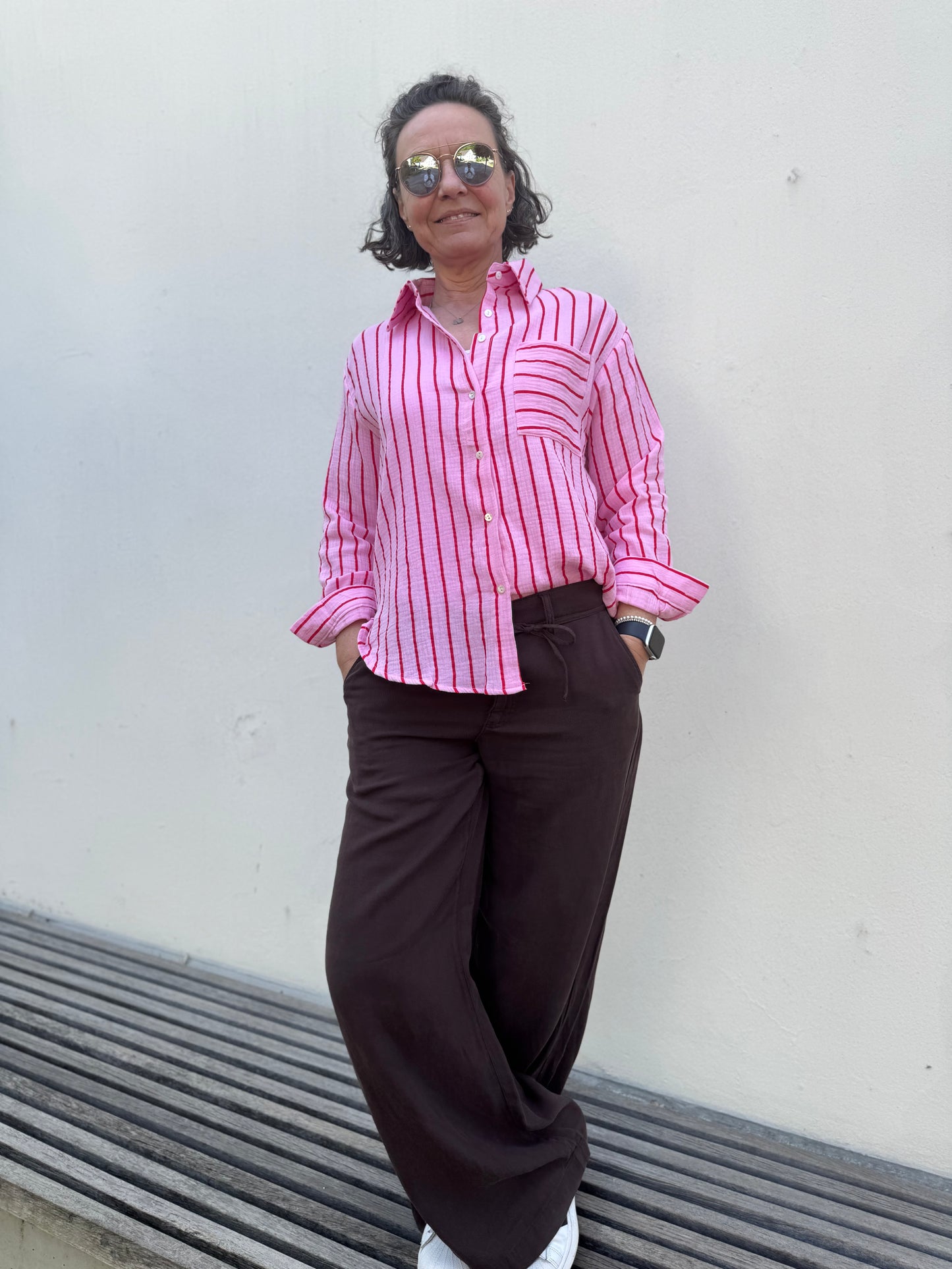 By Rosa Musselinbluse "Stripes“