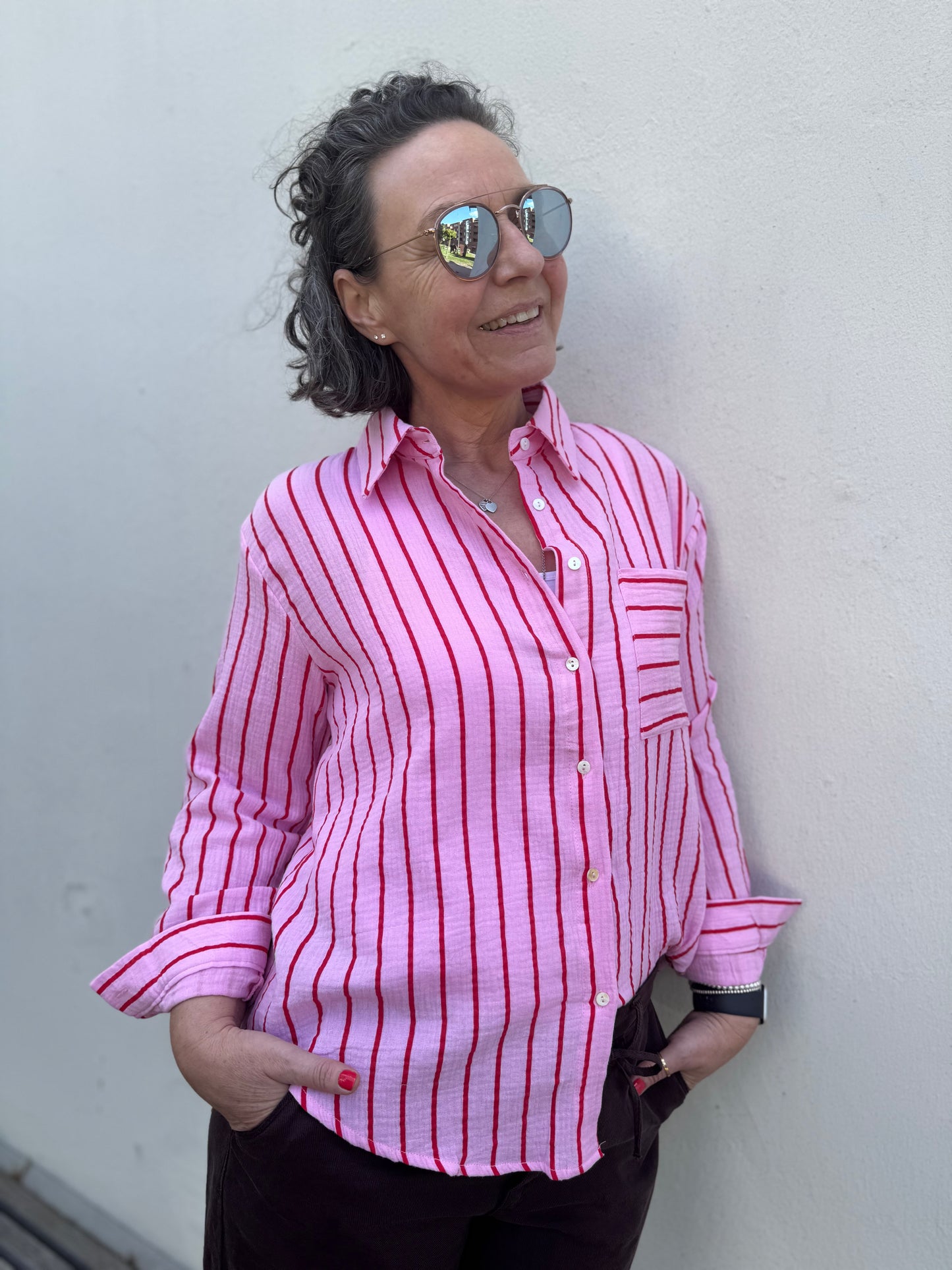 By Rosa Musselinbluse "Stripes“