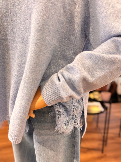 Strickpullover mit Spitzen-Detail