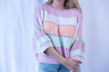 Gestreifter Damen-Strickpullover in hellen Frühlingsfarben